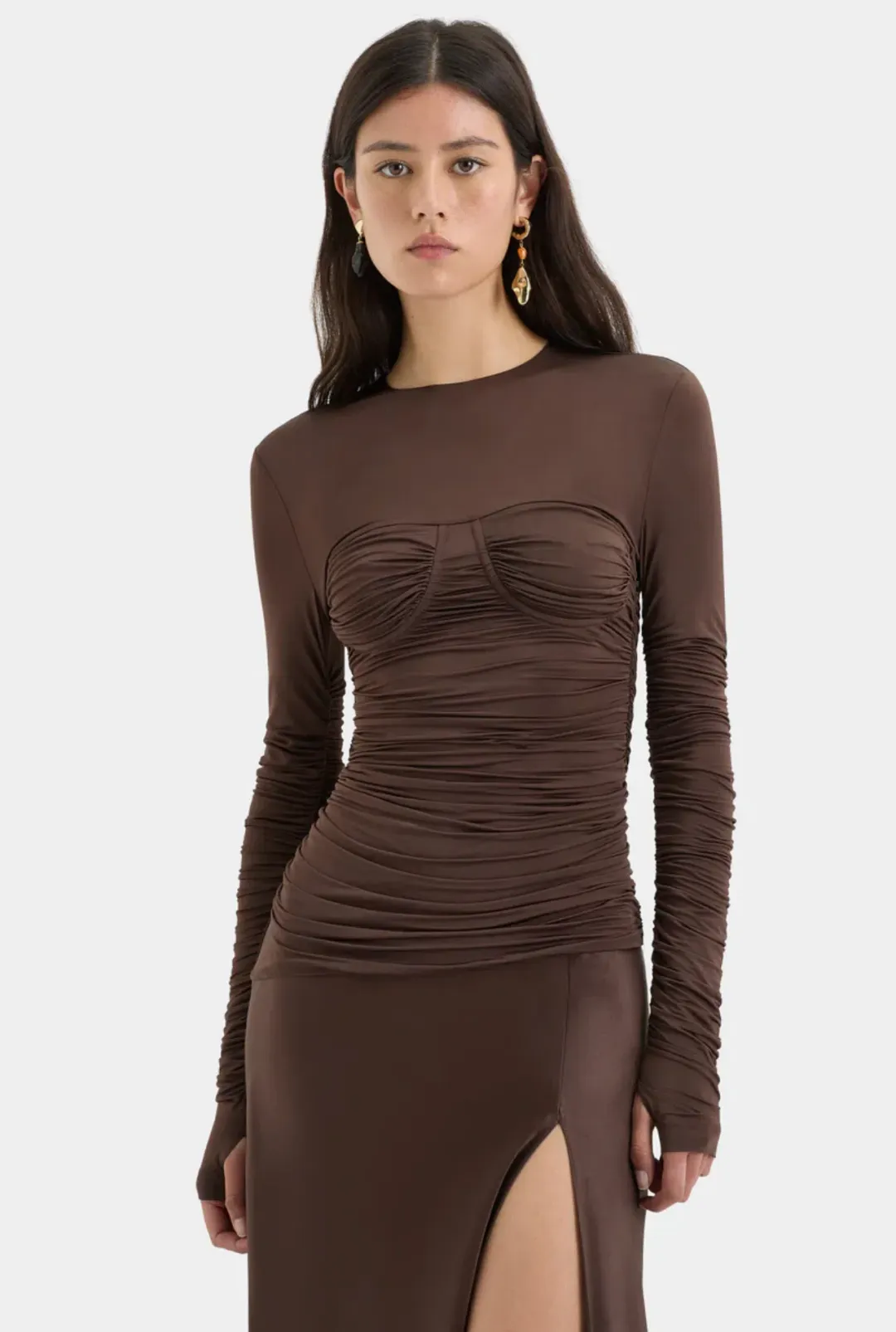 Sir the label Alessia Draped Gown chocolate size 8 for rent on The Volte - main image
