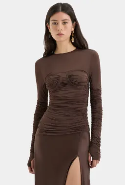 Sir the label Alessia Draped Gown chocolate size 8 for rent on The Volte - image 2