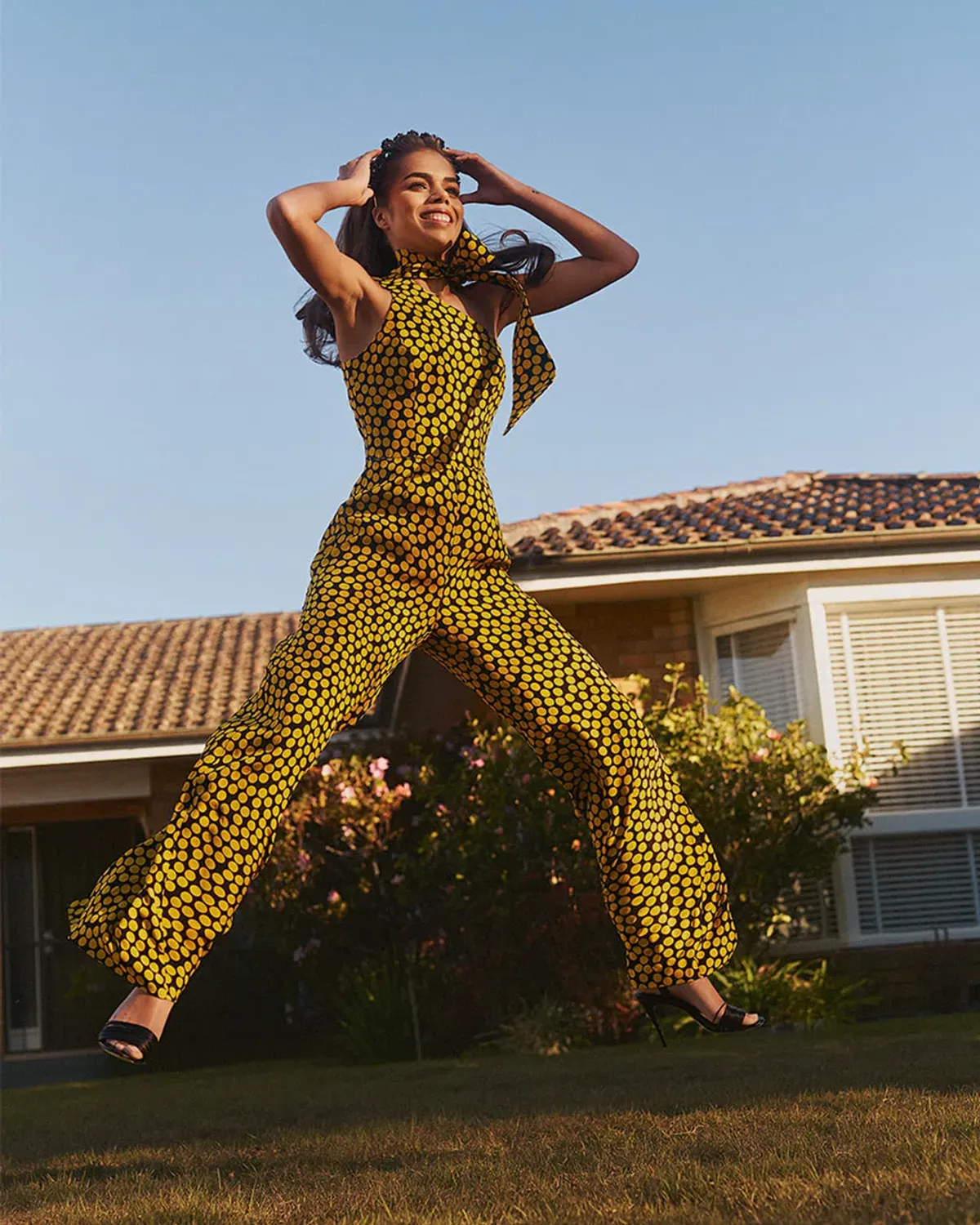 Cue Statement Polkadot Jumpsuit Black/Yellow Size 10 - Image 5