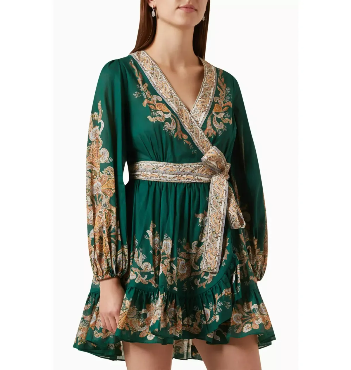 Zimmermann Devi Wrap Mini Dress Green Print Size 3 / AU 14 - Image 2