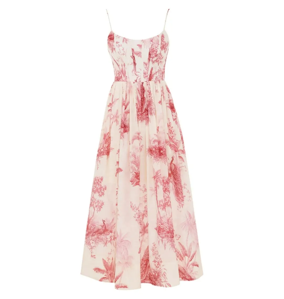 Zimmermann Waverly Corset Midi Dress in Pink Palm Size 0 / AU 8 for rent on The Volte - main image