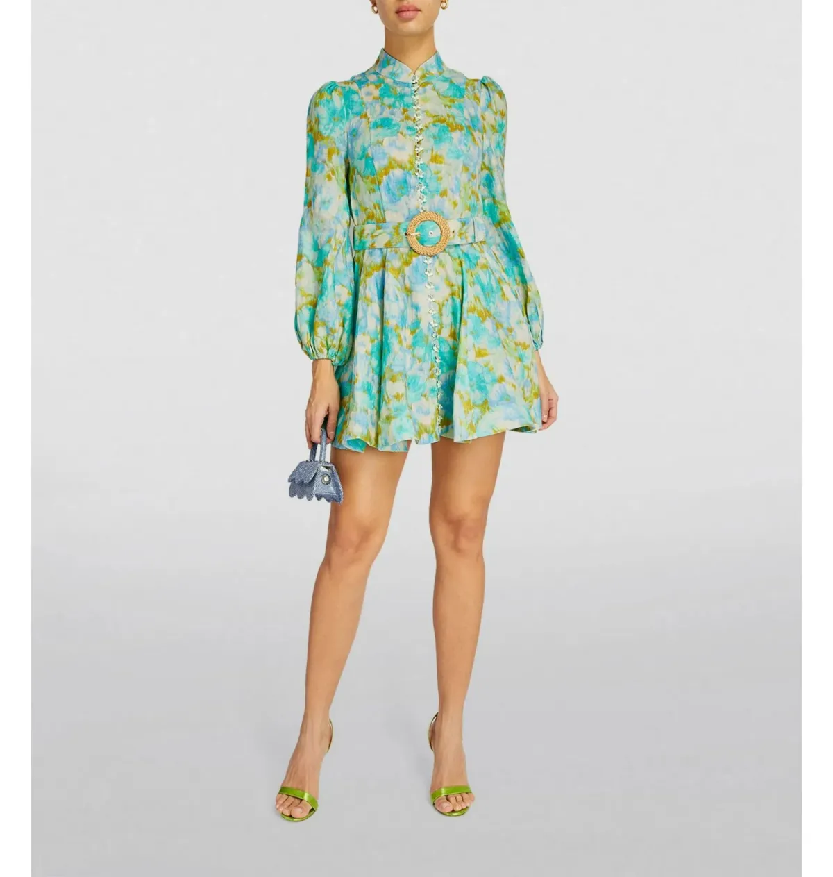 Zimmermann High Tide Mini Dress Aqua Ikat Floral Size 3 / AU 14 - Image 1