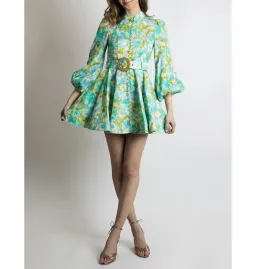 Zimmermann High Tide Mini Dress Aqua Ikat Floral Size 3 / AU 14 for rent on The Volte - image 2