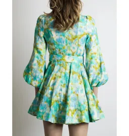 Zimmermann High Tide Mini Dress Aqua Ikat Floral Size 3 / AU 14 for rent on The Volte - image 3