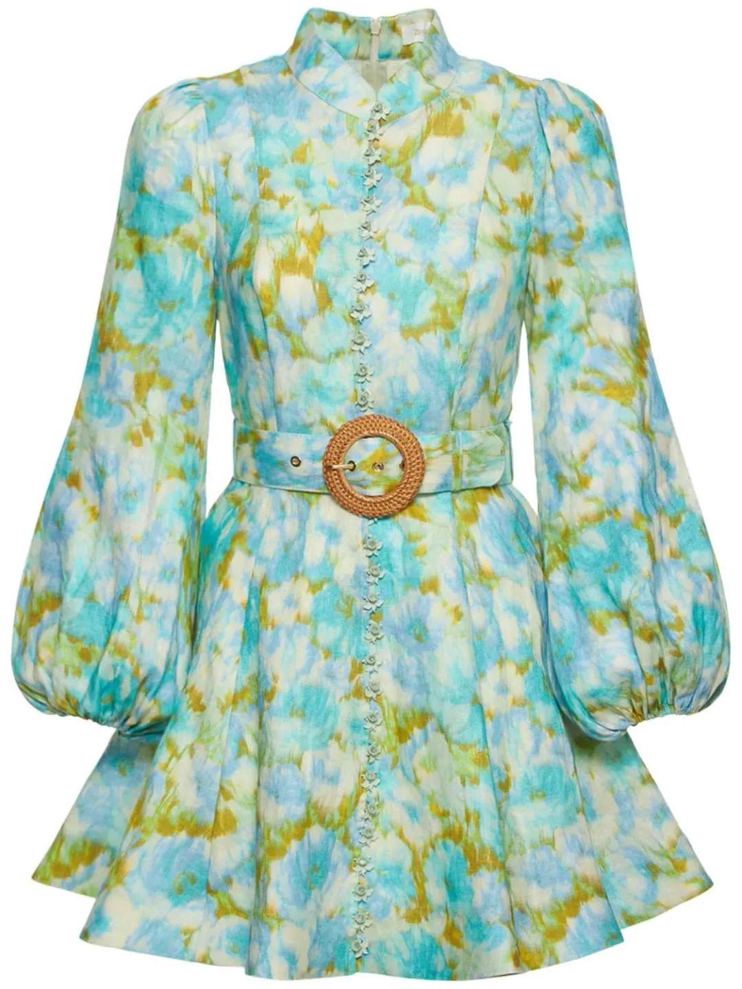 Zimmermann High Tide Mini Dress Aqua Ikat Floral Size 3 / AU 14 for rent on The Volte - main image