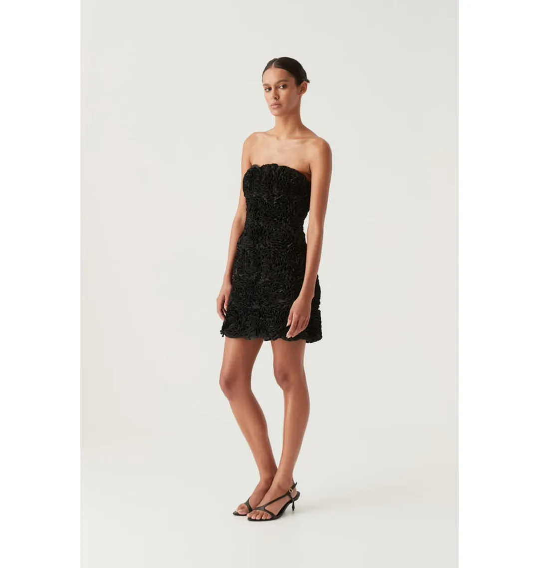 Aje Gazer Rosette Dress Black Size AU 8 for rent on The Volte - main image