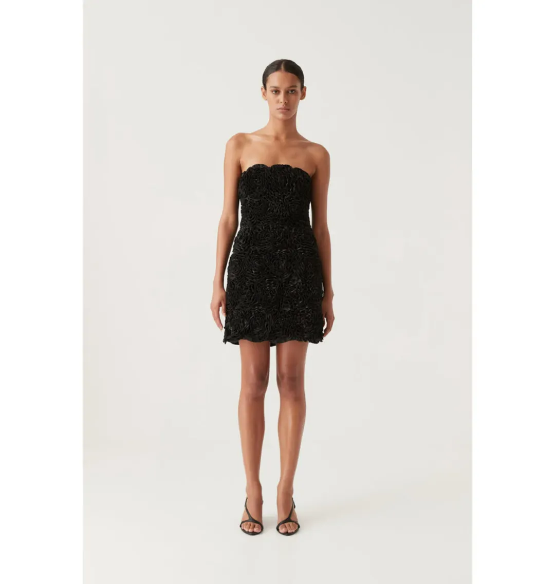 Aje Gazer Rosette Dress Black Size AU 8 for rent on The Volte - main image