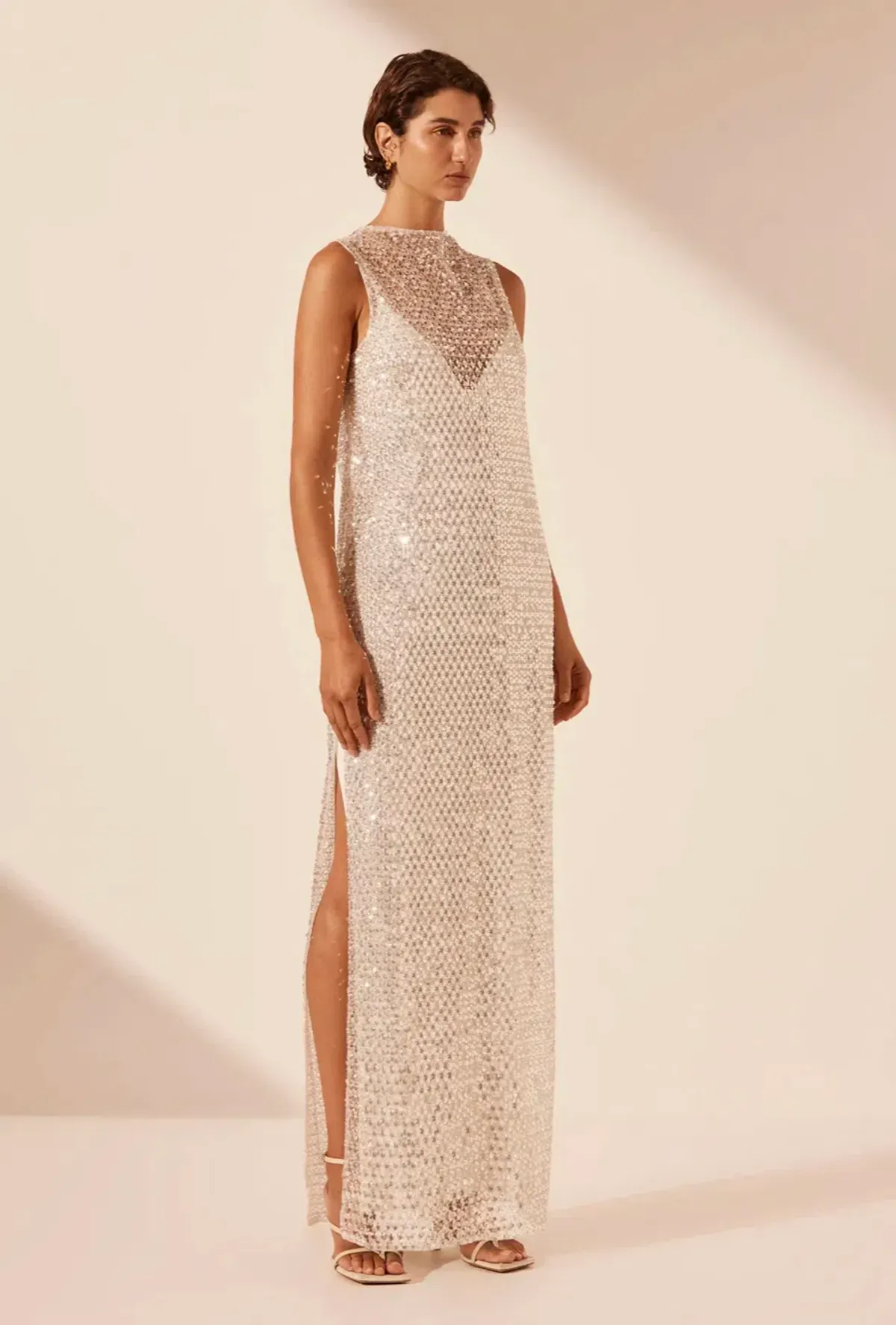 Shona Joy Asteri High Neck Maxi Dress Silver Size 12 - Image 2