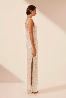 Shona Joy Asteri High Neck Maxi Dress Silver Size 12 for rent on The Volte - image 3