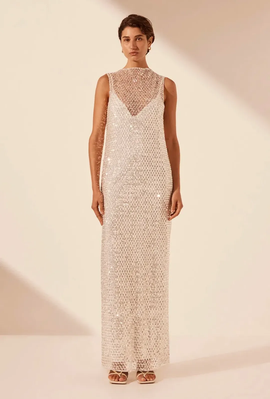 Shona Joy Asteri High Neck Maxi Dress Silver Size 12 for rent on The Volte - main image