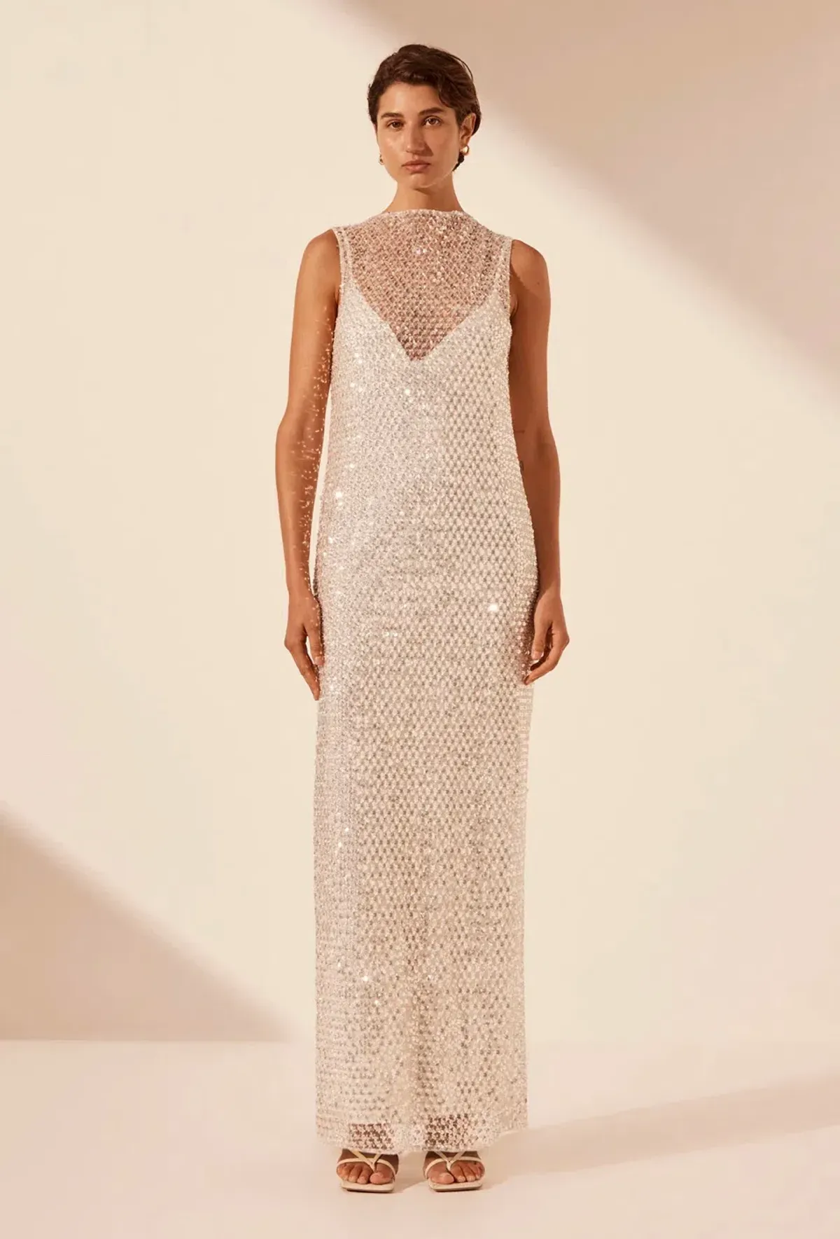 Shona Joy Asteri High Neck Maxi Dress Silver Size 12 for rent on The Volte - main image