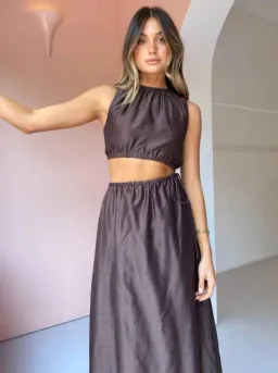 Sir The Label Anje Asymmetrical Cut Out Dress In Chocolate Size 1 / AU 8 for rent on The Volte - image 2