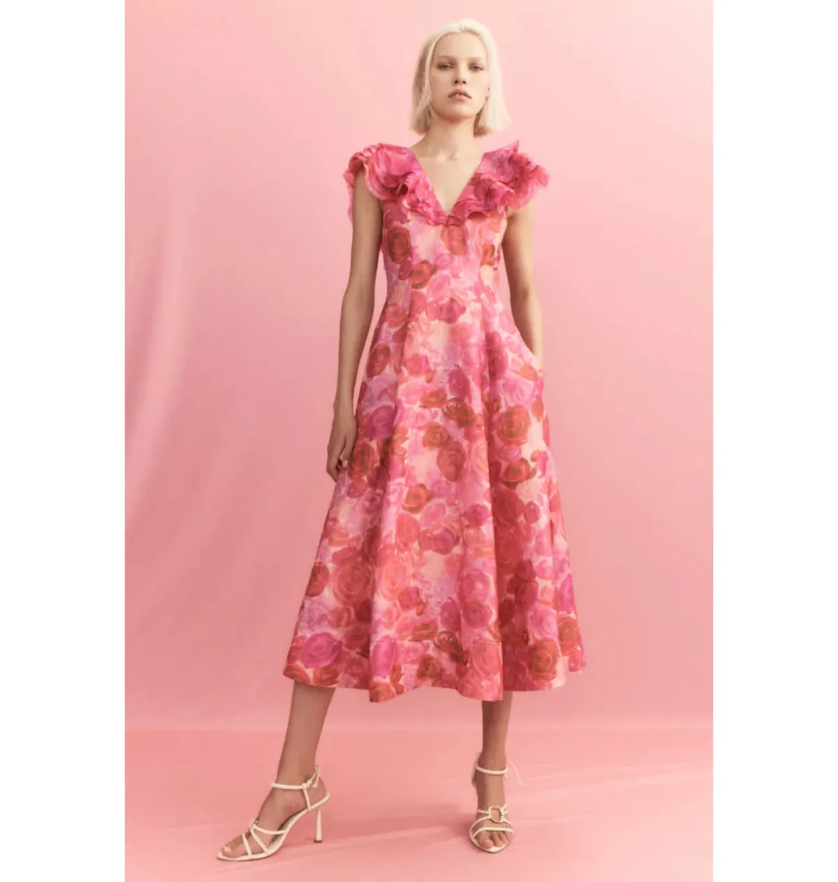 Aje Enchanted Plunge Midi Dress Misty rose Size AU 8 - Image 4