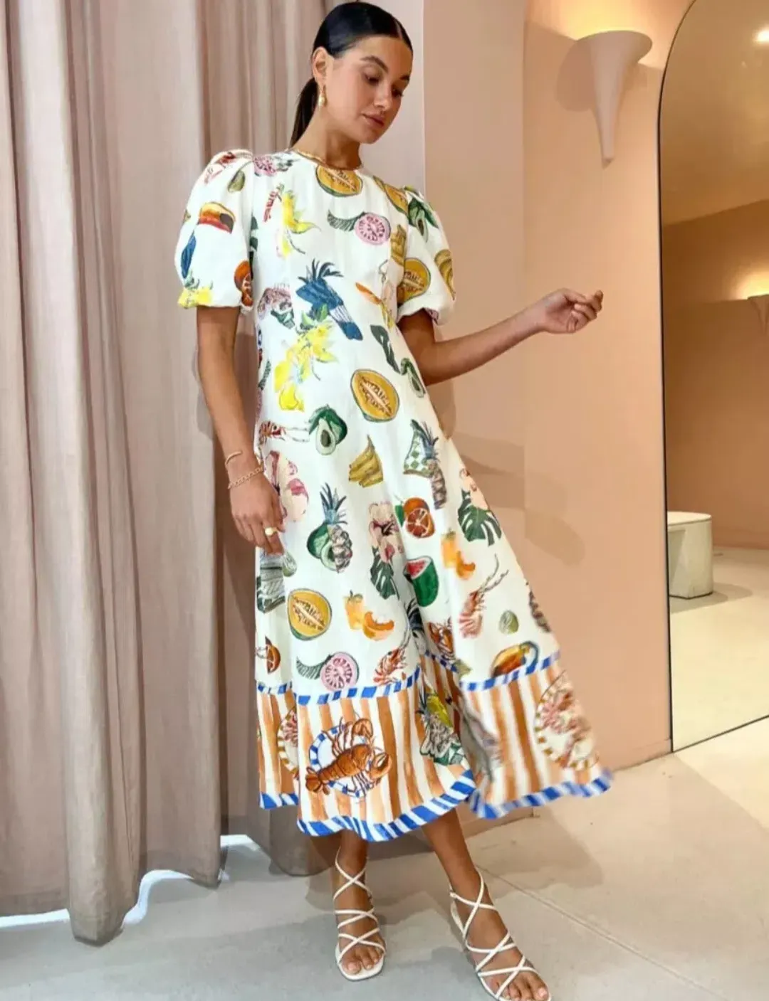 Alemais Theo Midi Dress in Print Size 12 for rent on The Volte - main image