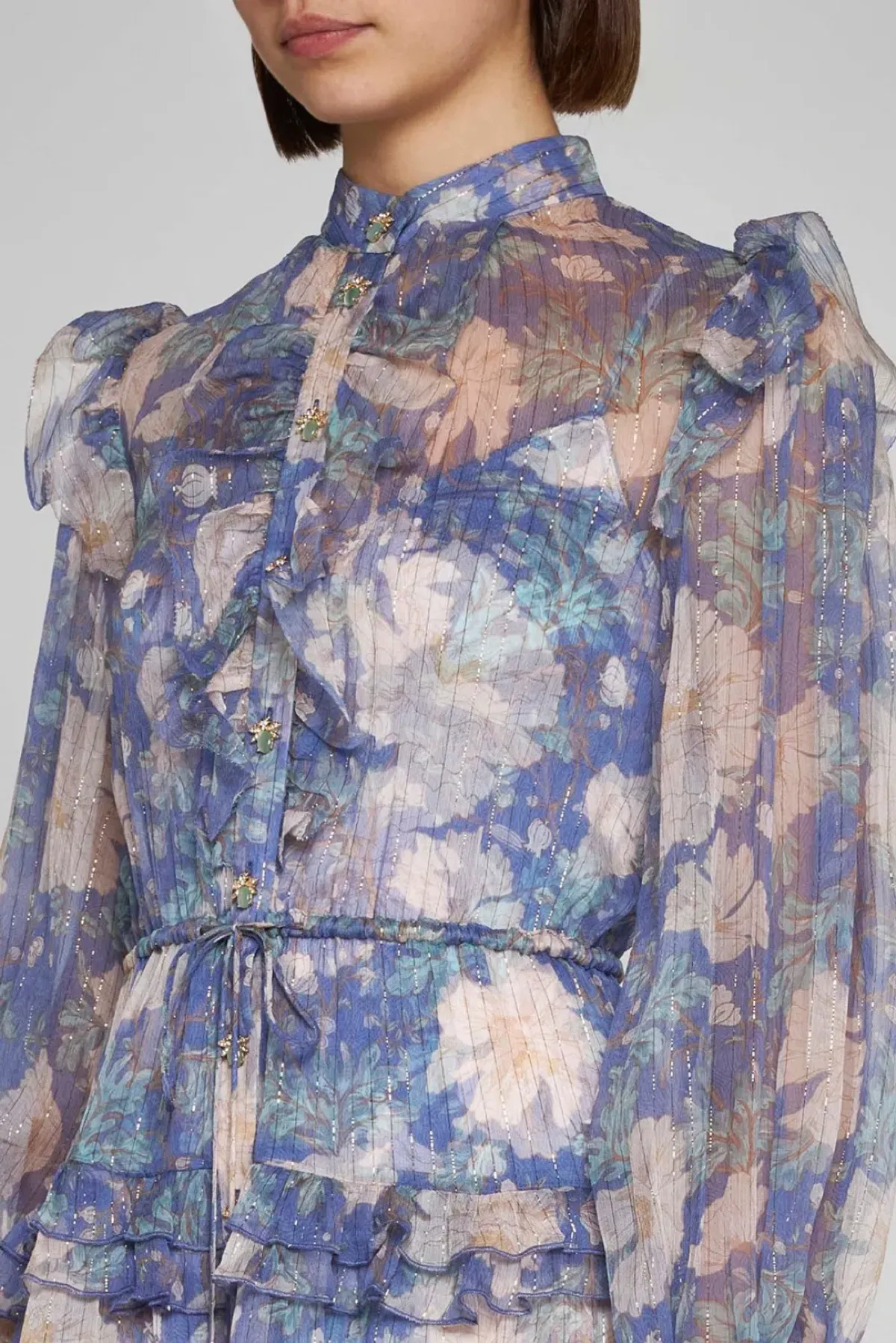 Zimmermann Cosmic Mini Scallop Dress Mist Floral Blue Size 2 / AU 12 - Image 2