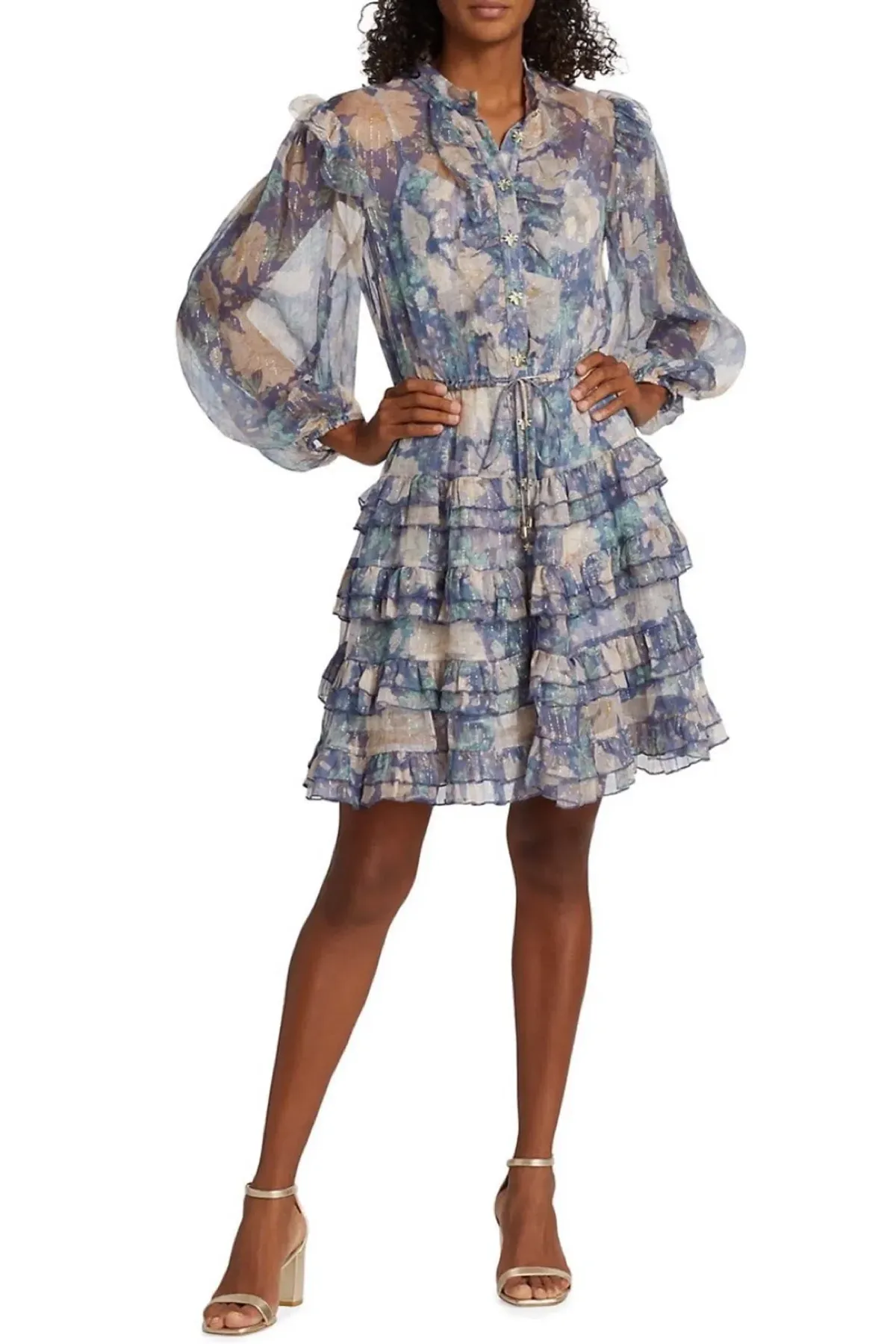 Zimmermann Cosmic Mini Scallop Dress Mist Floral Blue Size 2 / AU 12 - Image 1