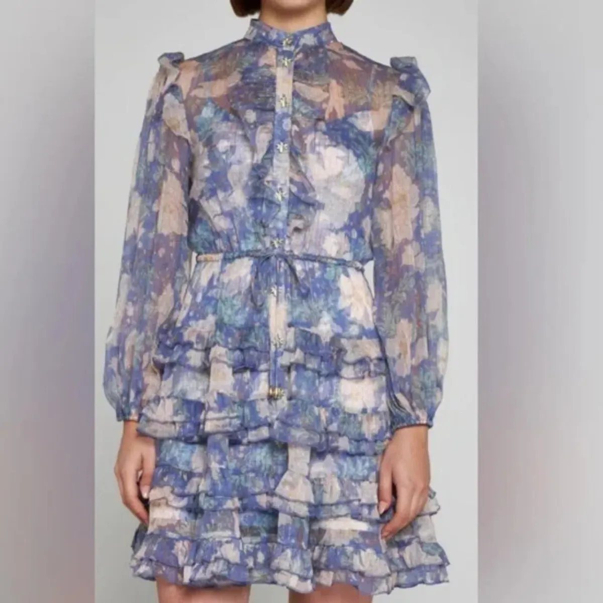 Zimmermann Cosmic Mini Scallop Dress Mist Floral Blue Size 2 / AU 12 - Image 3