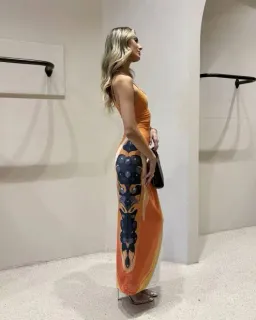 She is Ollà Papaya Midi Dress Papaya Print / Black Size S / AU 8 for rent on The Volte - image 4