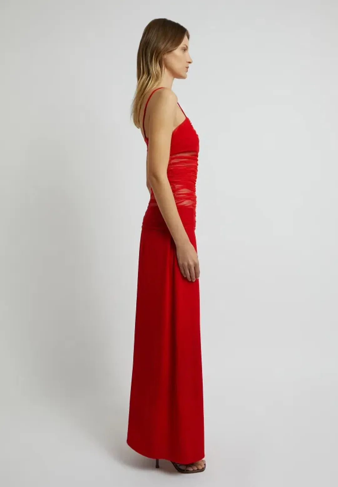 Christopher Esber Contrast Sheer Panel Dress Rubrum Red Size AU 10 for rent on The Volte - main image