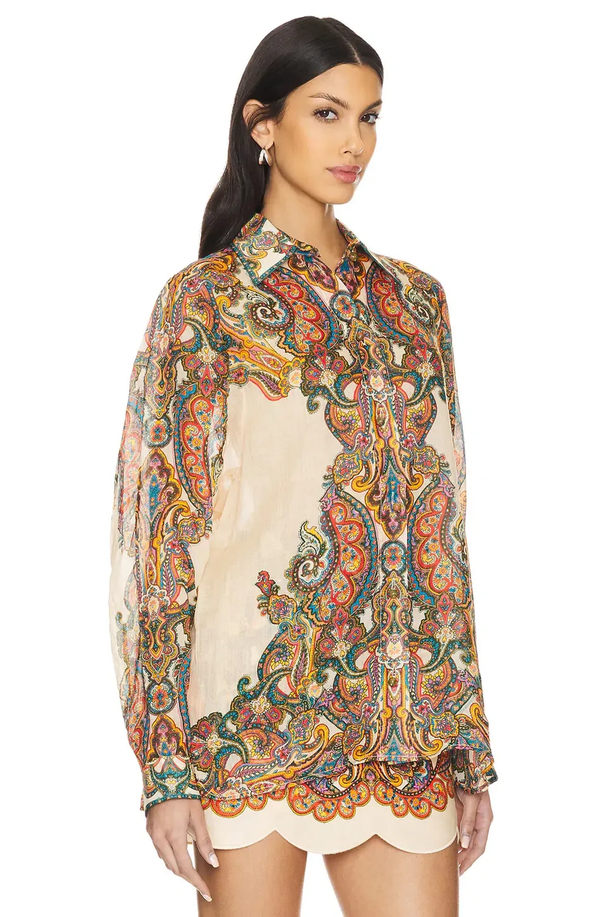 Zimmermann Ottie Oversized Shirt and Scallop Mini Skirt Set Multi Paisley Size 1 / AU 10 - Image 2
