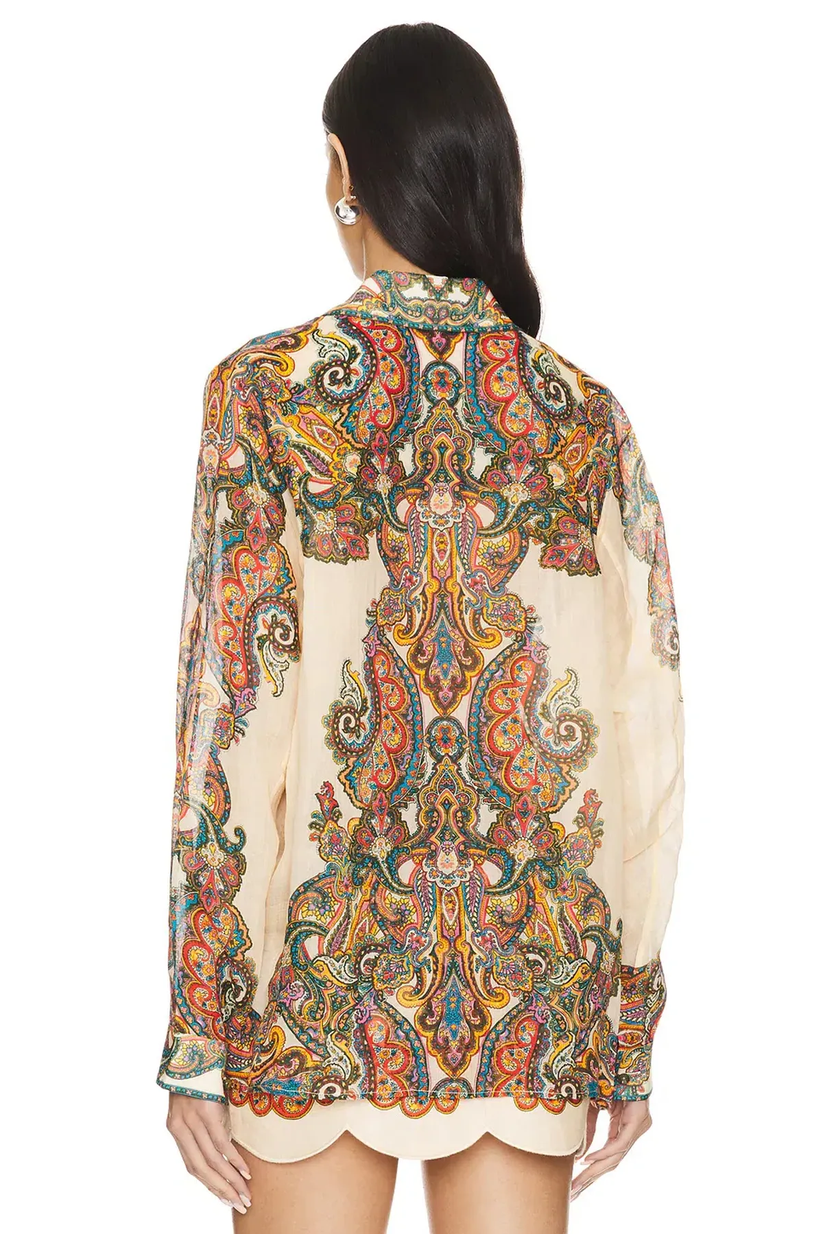 Zimmermann Ottie Oversized Shirt and Scallop Mini Skirt Set Multi Paisley Size 1 / AU 10 - Image 3