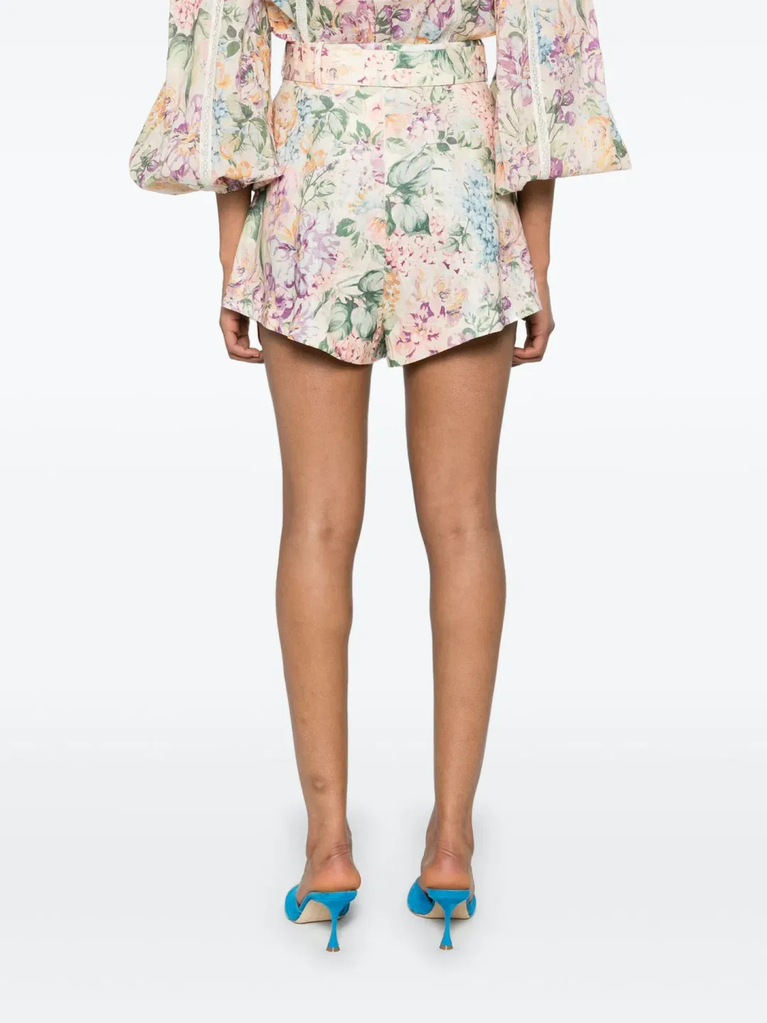 Zimmermann Halliday Lace Trim Shirt and Tuck Shorts Set Multi Watercolour Floral Size 0 / AU 8 for rent on The Volte - main image