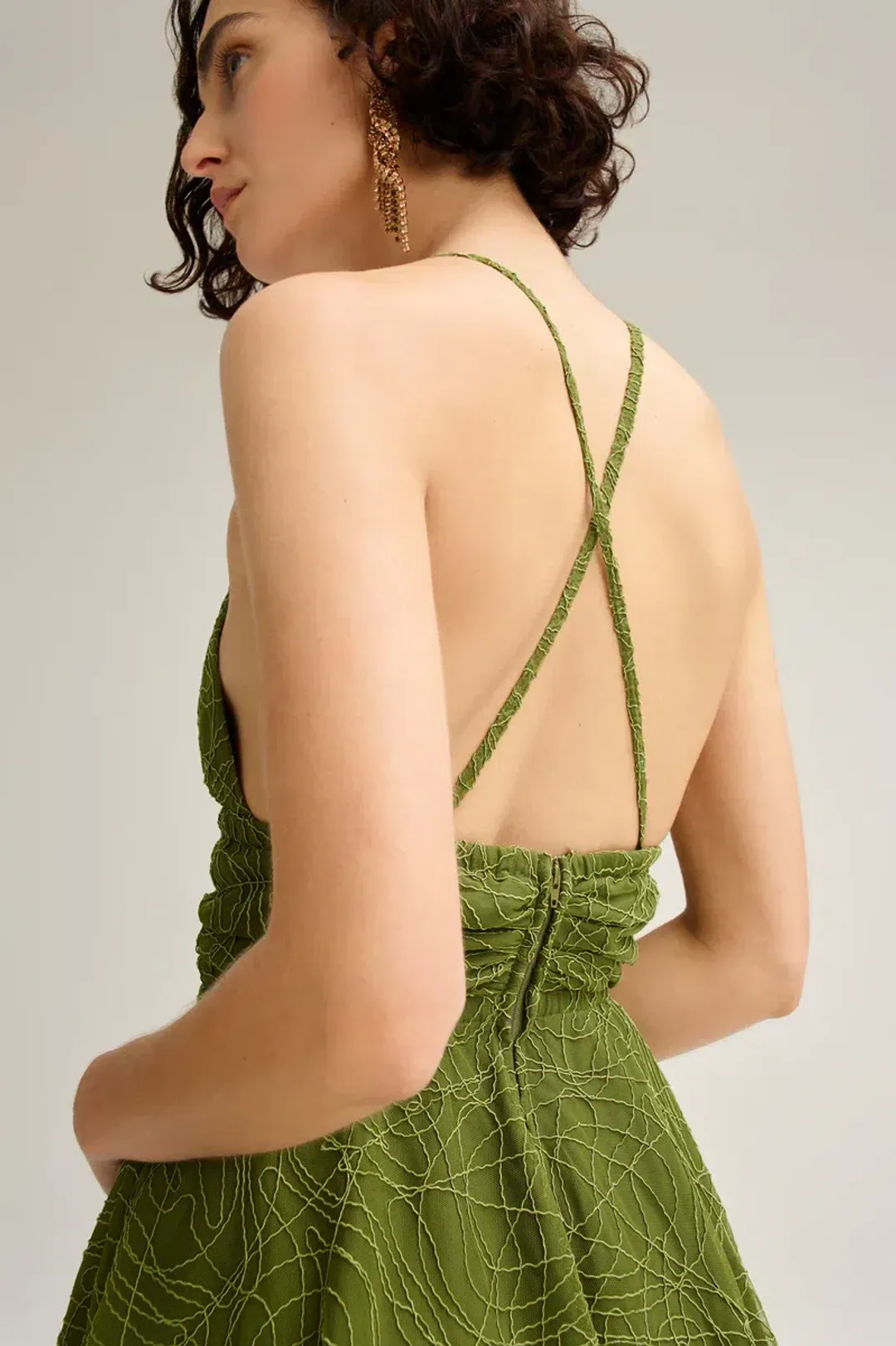 Scanlan Theodore Cornelli Gather Dress Olive Green Size 8 for rent on The Volte - main image