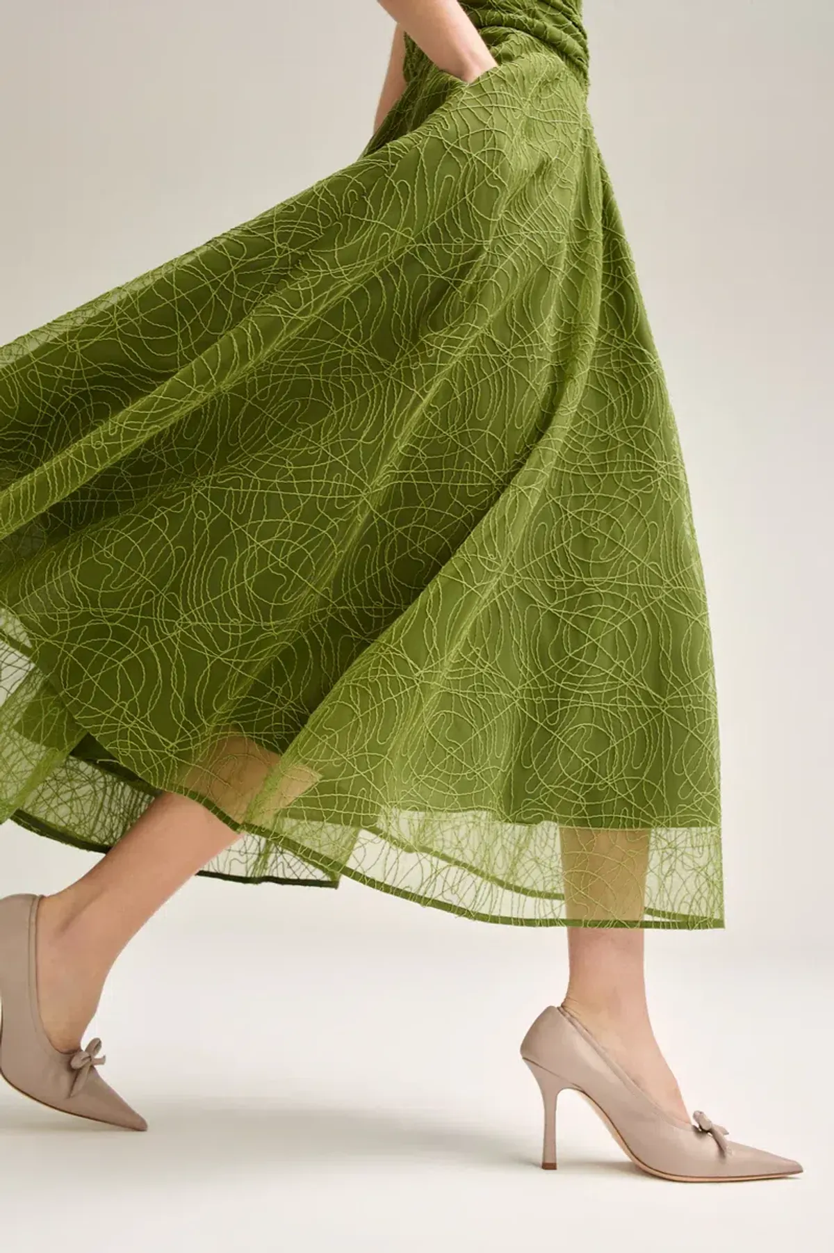 Scanlan Theodore Cornelli Gather Dress Olive Green Size 8 - Image 5