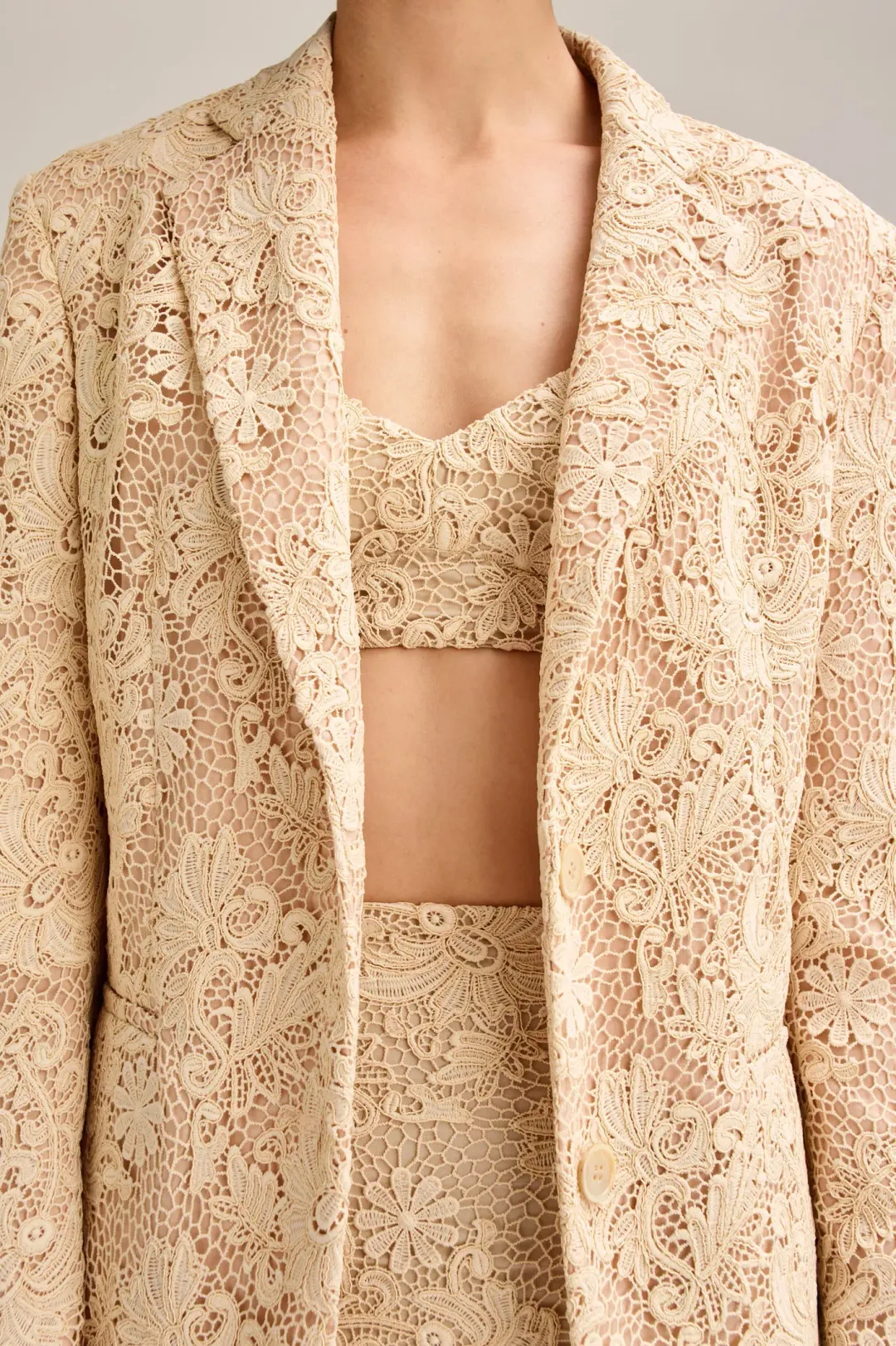 Scanlan Theodore Lace Bralette Size 10 & Shorts Size 10 & Loose Fit Jacket Size 6 Set Antique for rent on The Volte - main image