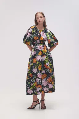 AJE Mimosa Cutout Midi Dress Midnight Floral Size 10 for rent on The Volte - image 1