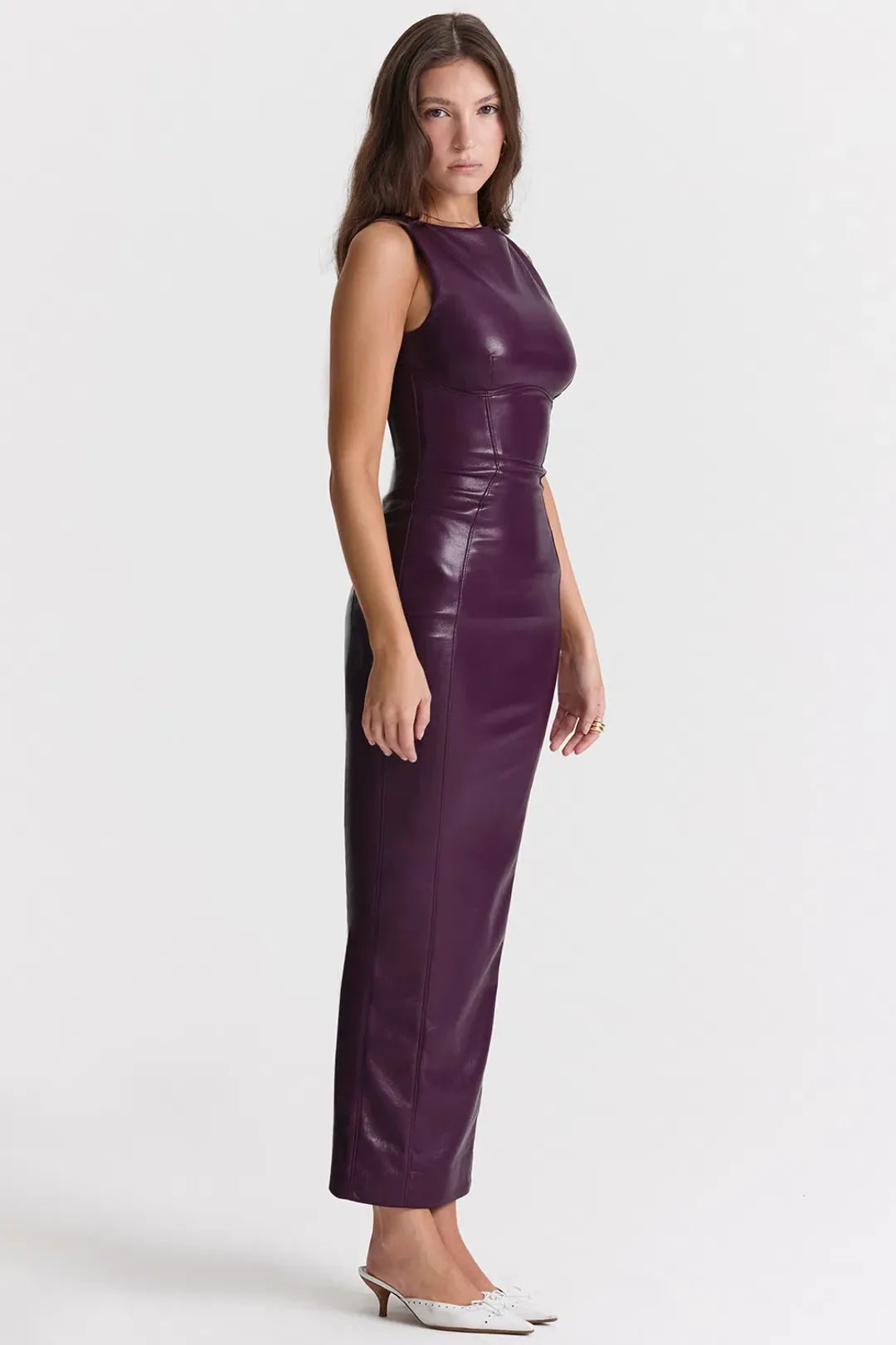 House of CB Sahara Vegan Leather Maxi Dress Merlot Size M for rent on The Volte - main image
