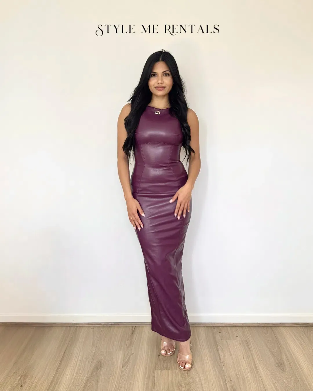 House of CB Sahara Vegan Leather Maxi Dress Merlot Size M for rent on The Volte - main image