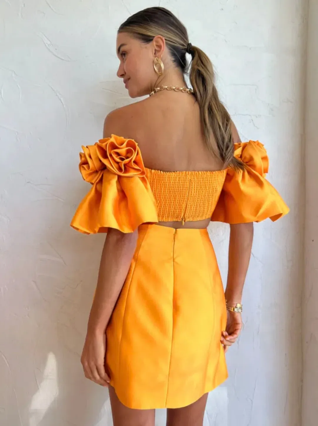 Alemais Macie Rosette Mini Dress in Saffron Size 12 for rent on The Volte - main image