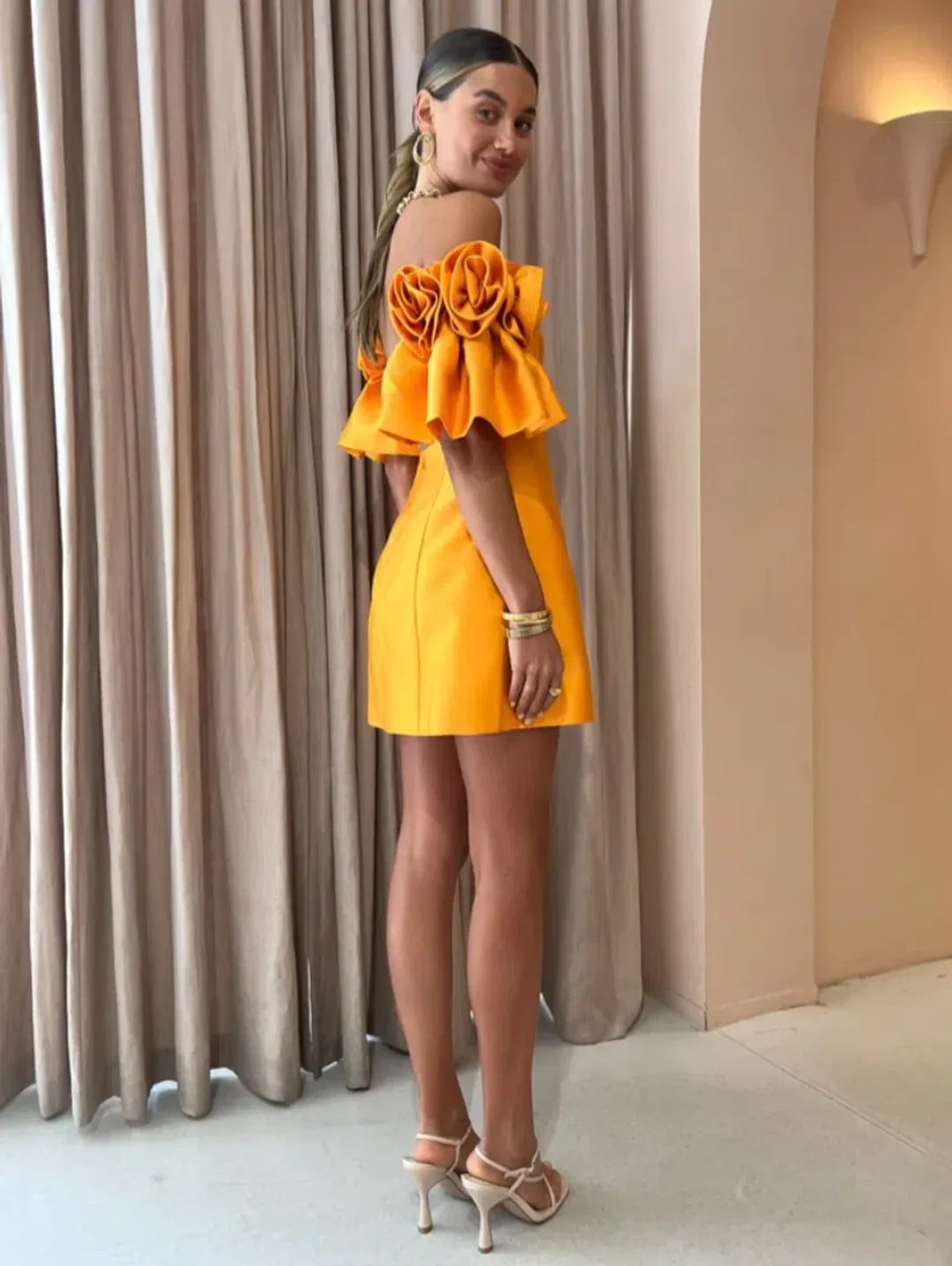 Alemais Macie Rosette Mini Dress in Saffron Size 12 for rent on The Volte - main image