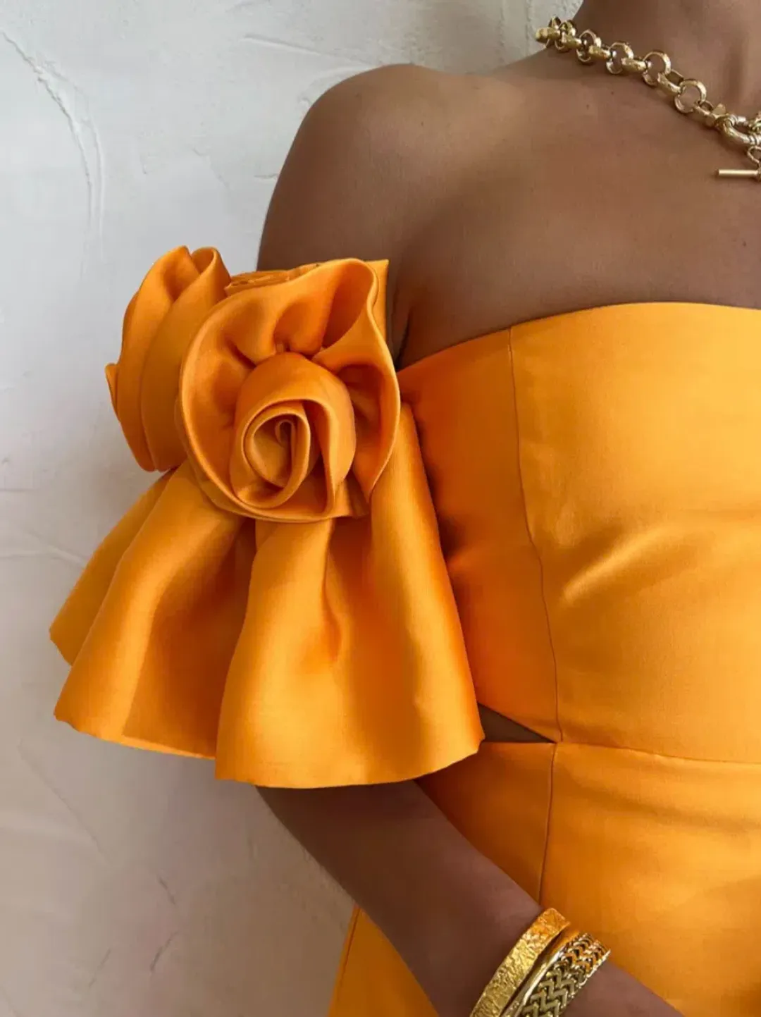 Alemais Macie Rosette Mini Dress in Saffron Size 12 for rent on The Volte - main image