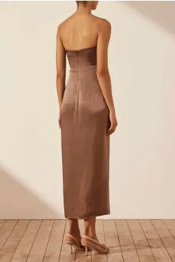 Shona Joy Milo Strapless Knot Midi Dress Cacao Size AU 14 for rent on The Volte - image 3
