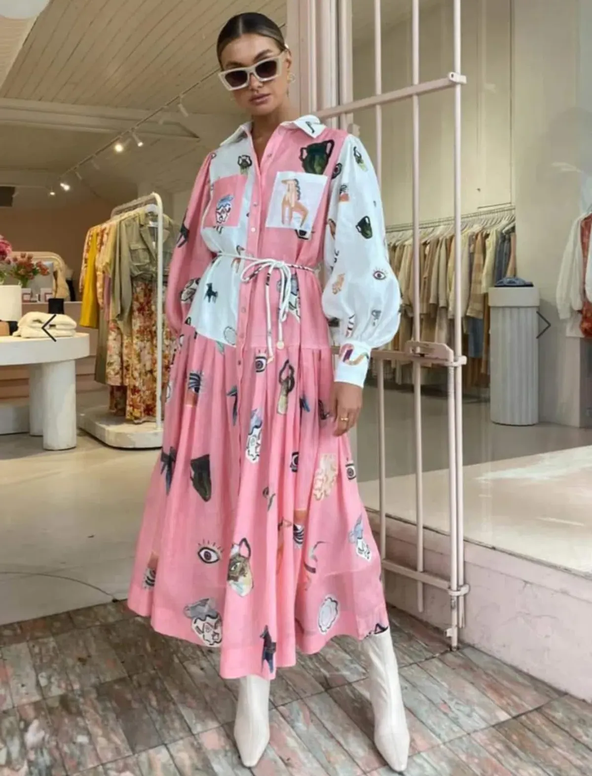 Alemais Cleo Patchwork Shirtdress in Pink Print Size 12 - Image 5