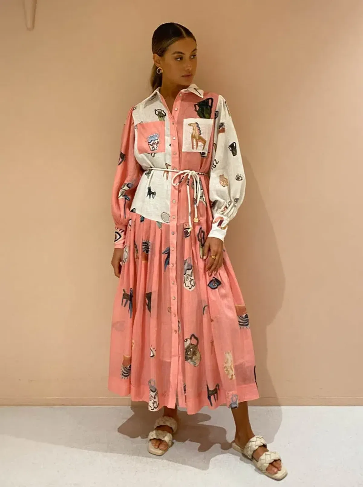 Alemais Cleo Patchwork Shirtdress in Pink Print Size 12 - Image 1