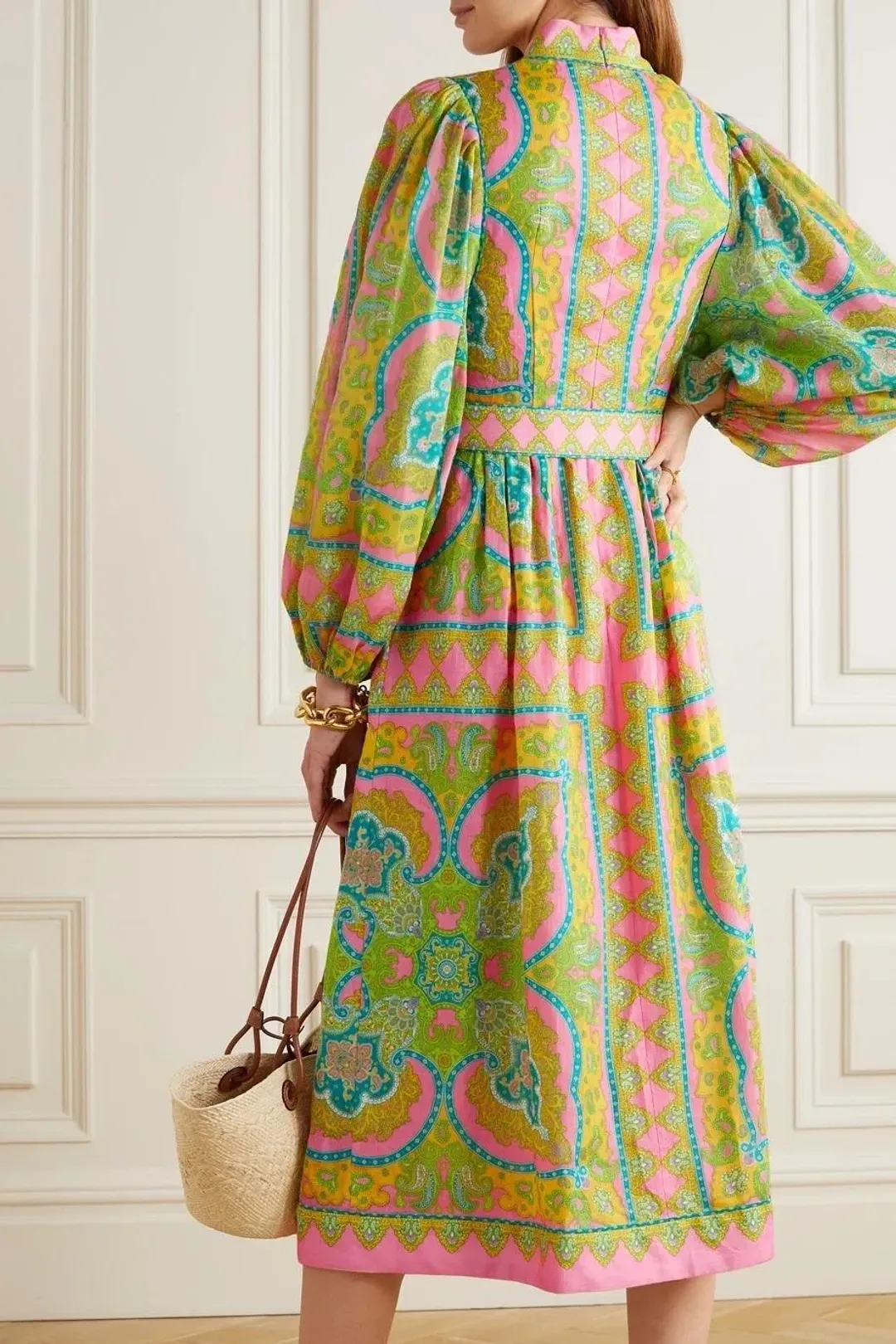 Zimmermann Estelle Buttoned Midi Dress in Pink/Green Paisley Size 4 / AU 16 for rent on The Volte - main image