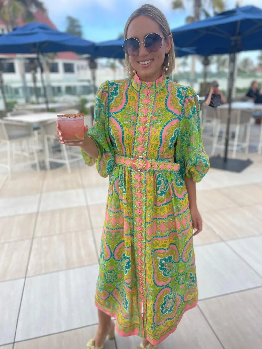 Zimmermann Estelle Buttoned Midi Dress in Pink/Green Paisley Size 4 / AU 16 for rent on The Volte - main image