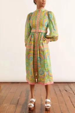 Zimmermann Estelle Buttoned Midi Dress in Pink/Green Paisley Size 4 / AU 16 for rent on The Volte - image 1