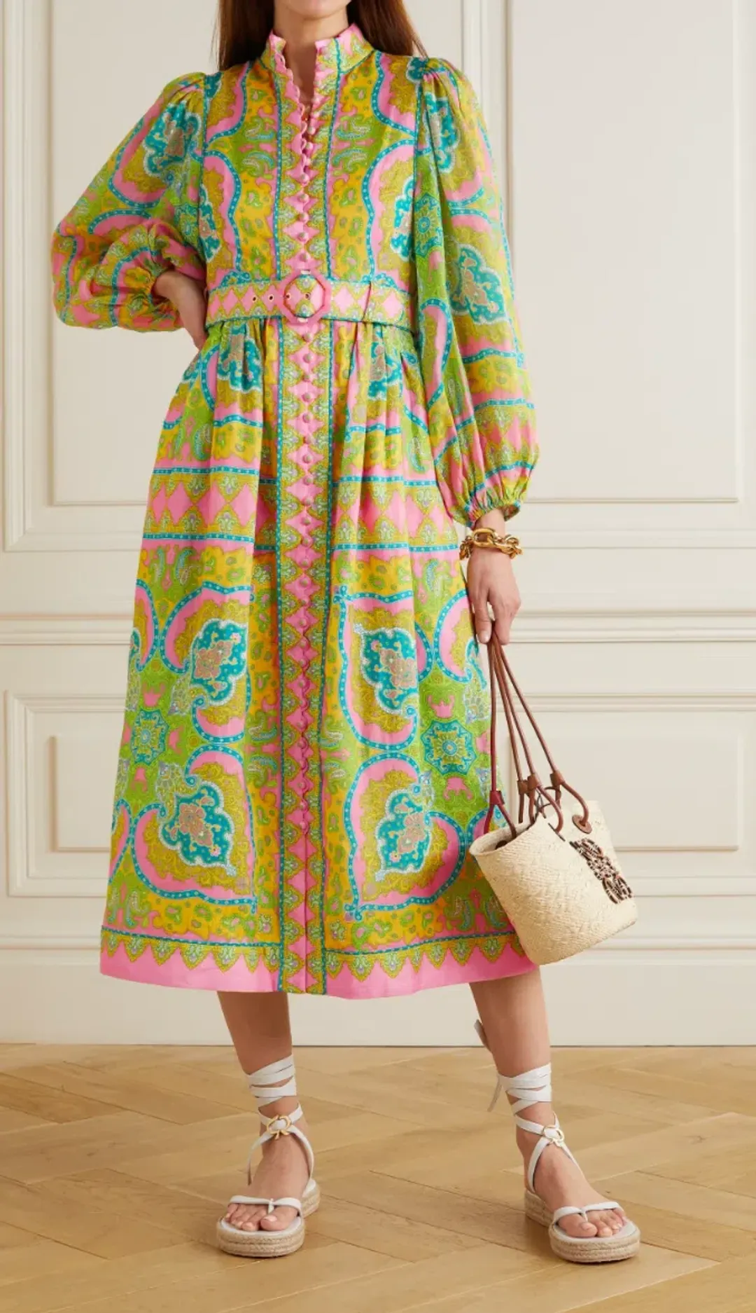 Zimmermann Estelle Buttoned Midi Dress in Pink/Green Paisley Size 4 / AU 16 for rent on The Volte - main image