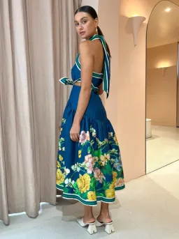 Alemais Lyla Halter Midi Dress Navy Floral Size AU 6 for rent on The Volte - image 3