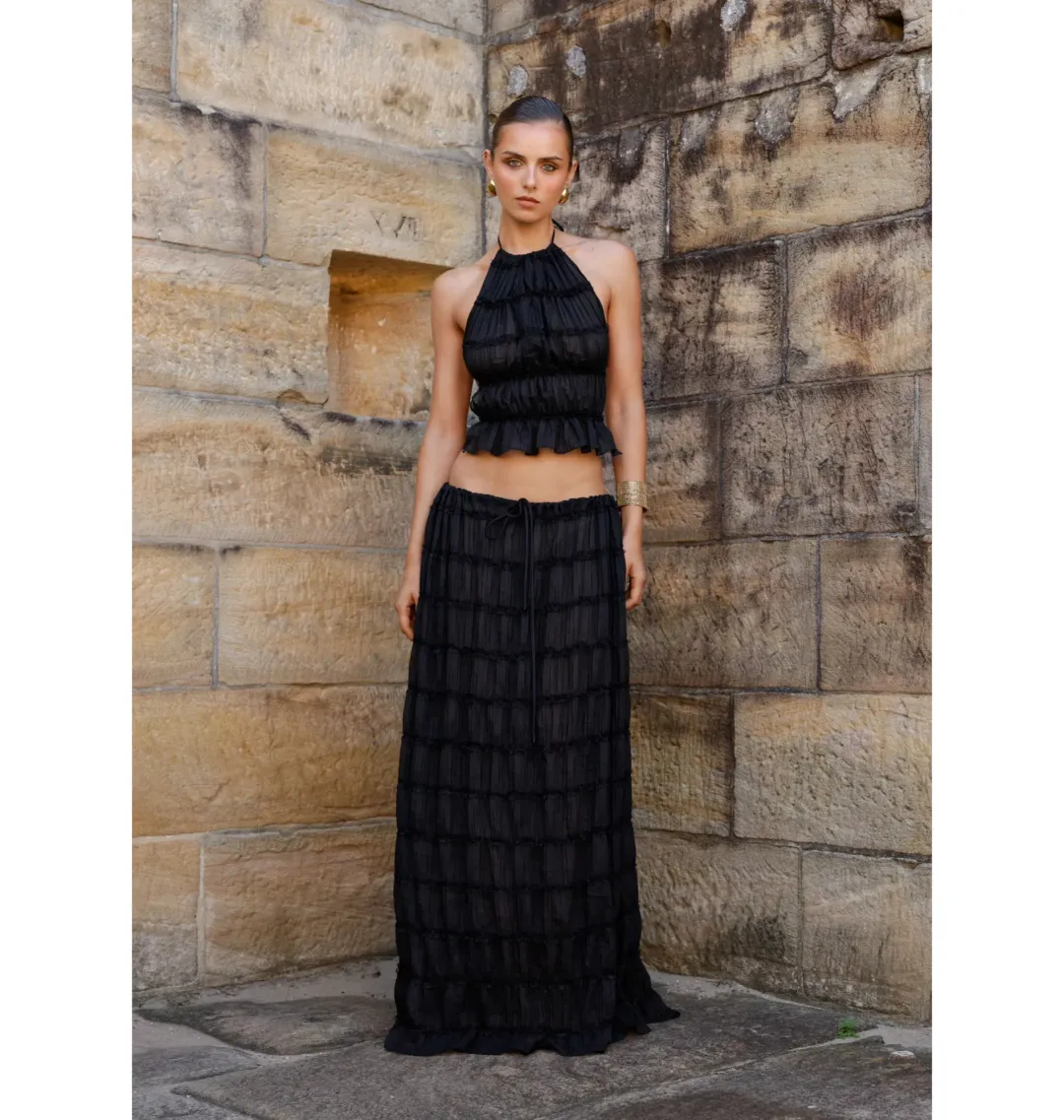 Arcina Ori Juliette Halter Top and Maxi Skirt Set in Black Size Small / AU 8 for rent on The Volte - main image