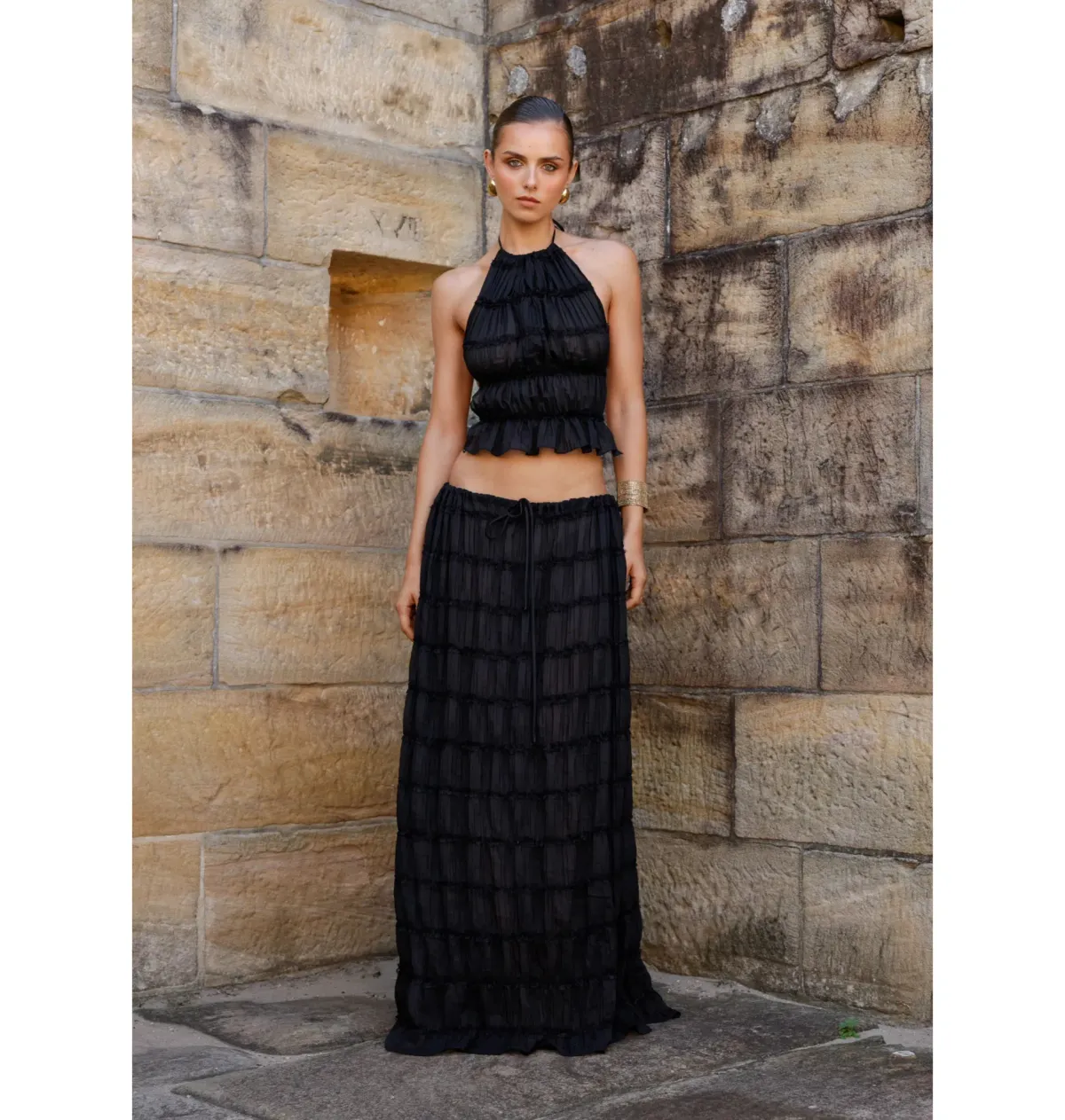 Arcina Ori Juliette Halter Top and Maxi Skirt Set in Black Size Small / AU 8 for rent on The Volte - main image