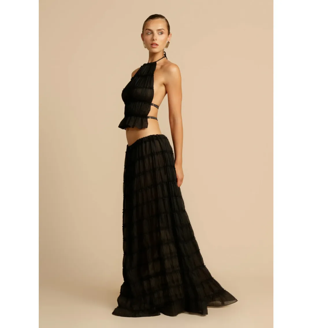 Arcina Ori Juliette Halter Top and Maxi Skirt Set in Black Size Small / AU 8 for rent on The Volte - main image