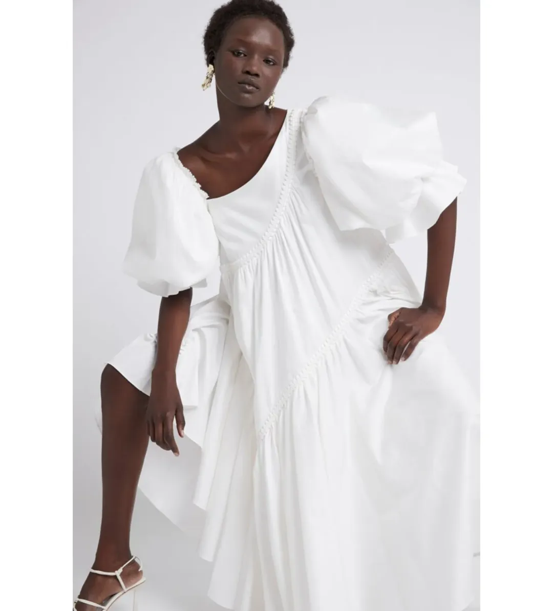 Aje Casabianca Braided Puff sleeve Midi Dress White Size 14 for rent on The Volte - main image