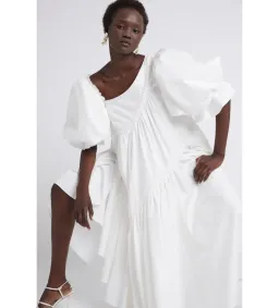 Aje Casabianca Braided Puff sleeve Midi Dress White Size 14 for rent on The Volte - image 1