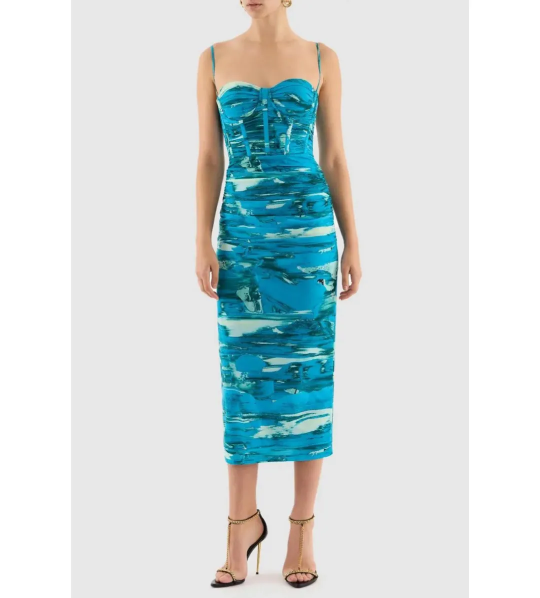 Rebecca Vallance Marine Mirage Midi Dress Blue Size 10 for rent on The Volte - main image