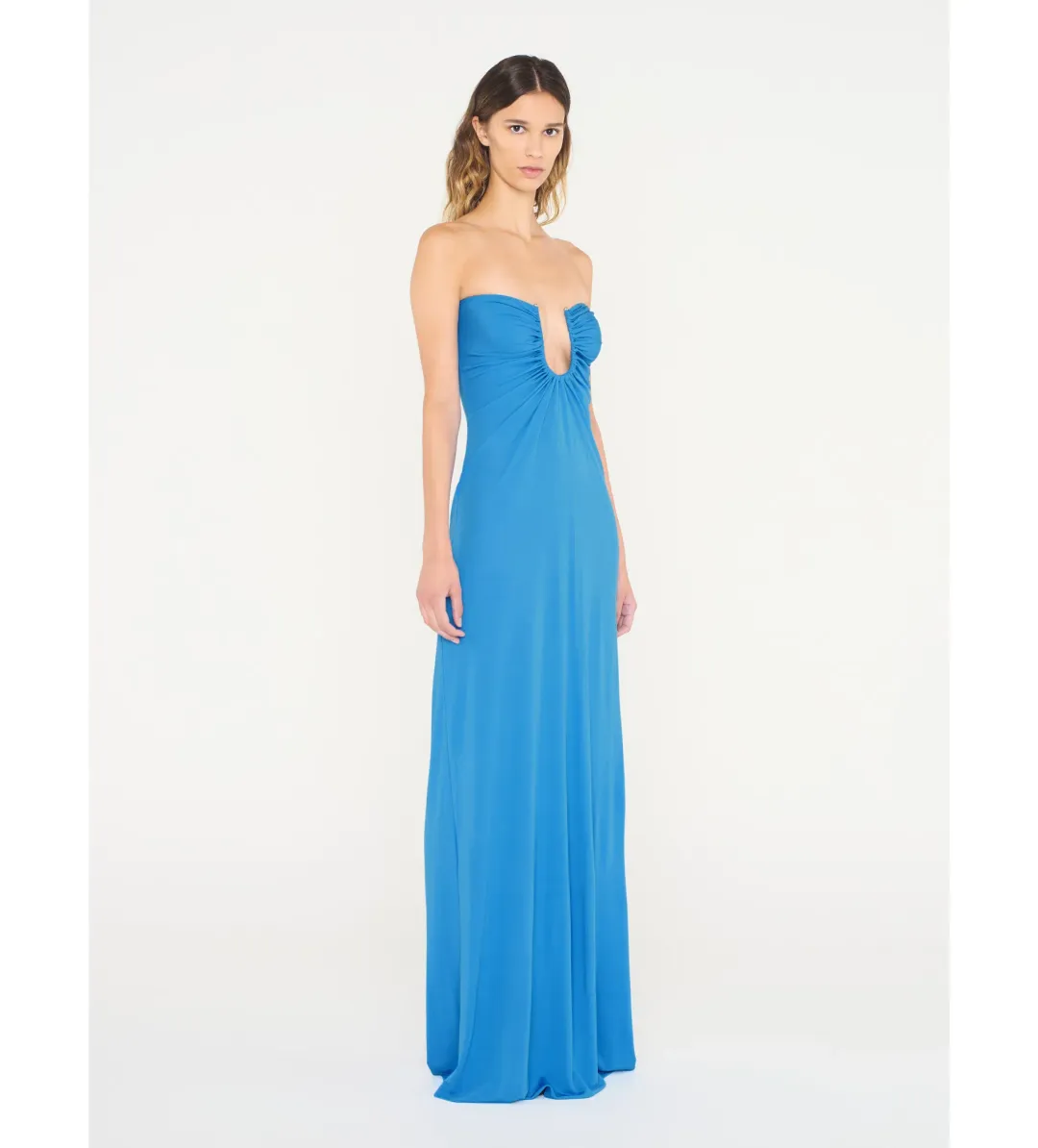 Christopher Esber Arced Palm Strapless Dress in Boston Blue Size 6 for rent on The Volte - main image